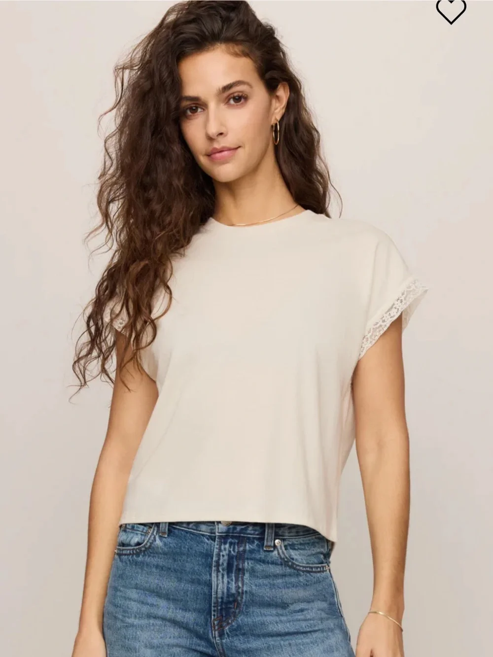 z supply marika ivory cream lace trim muscle tee blouse t-shirt top size small